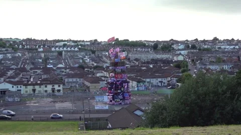 Bonfires adorned with flags are set in Derry city  Stock Footage 314912881
