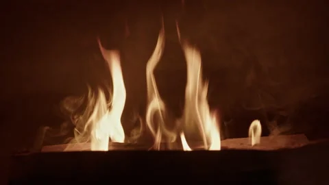 Bonfires in the fireplace, flame, smoke, fire, wood, coals, stove. Looped video Stock Footage 205328832