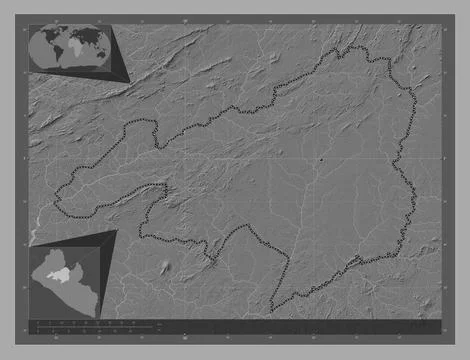 Bong, Liberia. Bilevel elevation map with lakes and rivers Stock Illustration
