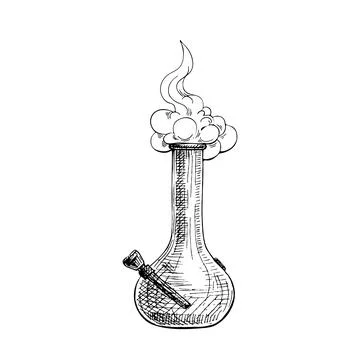 Bong with smoke. Vintage vector hatching hand drawn illustration Stock Illustration
