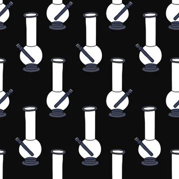 Bong for smoking seamless doodle pattern, vector illustration Stock Illustration