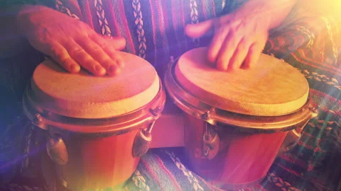 Bongo Drumming In Colorful Glows And Flares Video stock 276922572