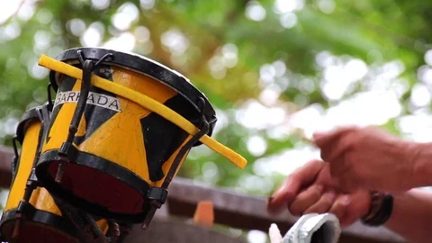 Bongo Drums (Black &amp; Yellow) Playing for Festival &amp; Fiesta Stock-Footage 108641586