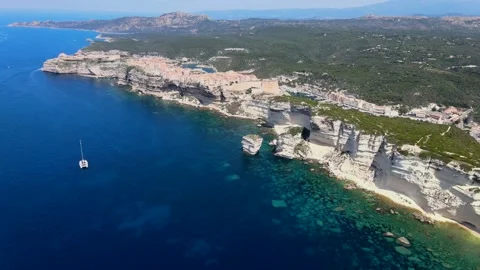 Bonifacio and its cliffs from afar Stock Footage 138324026