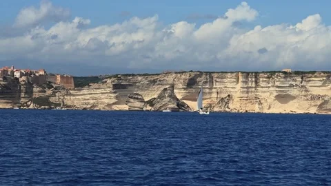 Bonifacio medieval town on sandstone cliffs, corsica, 50fps Stock Footage 278920737