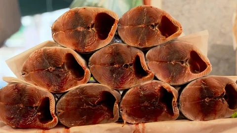 Bonito Fish On The Fish Stall Stock Footage 103845638