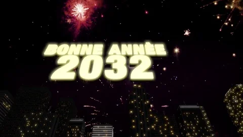 Bonne Année 2032 Skyline Loop 4K Stock Footage 84676647