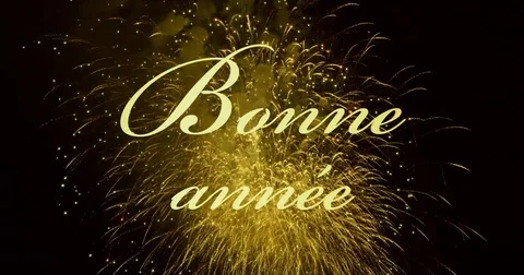 BONNE ANNÉE 3D-text in front of glamorous golden fireworks in the night sky Vídeos de archivo 82886390