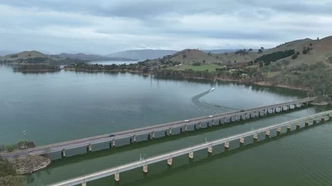Bonnie Doon bridge spanning across Lake Eildon Stock Footage 277966845