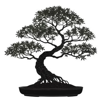 Bonsai Banyan Tree  Ancient Style Miniature Tree, Aerial Roots Design Stock Illustration