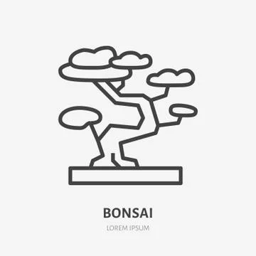 Bonsai flat line icon. Vector thin sign of house plant, botanical logo. Nature Stock Illustration