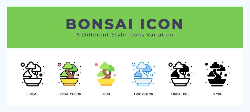Bonsai icon set. Design elements for logo Stock Illustration