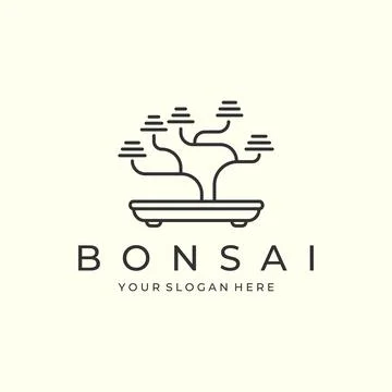 Bonsai with linear style logo vector design icon template illustration Stock Illustration