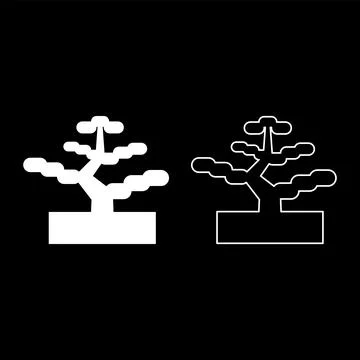 Bonsai pine tree garden concept plant japanese set icon white color vector .. Stock Illustration