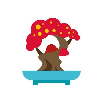 Bonsai tree flat icon on white background Illustrazione stock