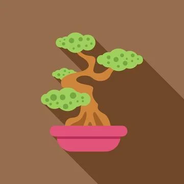 Bonsai tree growing in a pink pot with long shadow Stock Illustration