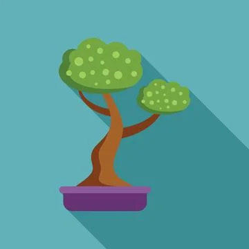 Bonsai tree growing in a purple pot with long shadow Stock Illustration