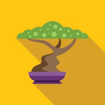 Bonsai tree growing in a purple pot on yellow background Illustrazione stock
