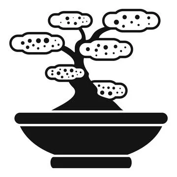 Bonsai tree growing in a shallow pot, minimalist japanese style icon Illustrazione stock