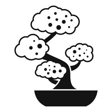 Bonsai tree growing in a shallow pot, simple black and white icon 스톡 일러스트