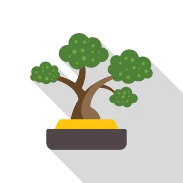 Bonsai tree growing in a small pot with long shadow Illustrazione stock
