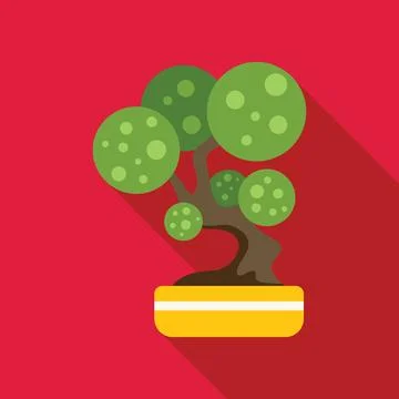 Bonsai tree growing in yellow pot on red background Illustrazione stock