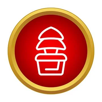 Bonsai tree icon on red button with gold border Stock Illustration