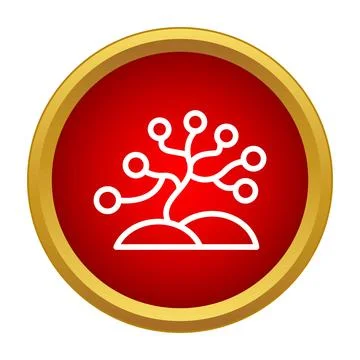 Bonsai tree icon on red circle with gold border Stock Illustration
