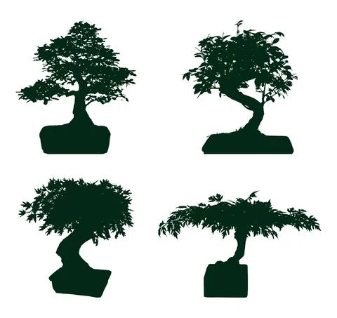 Bonsai Tree Icon Set of 4 Stock Illustration