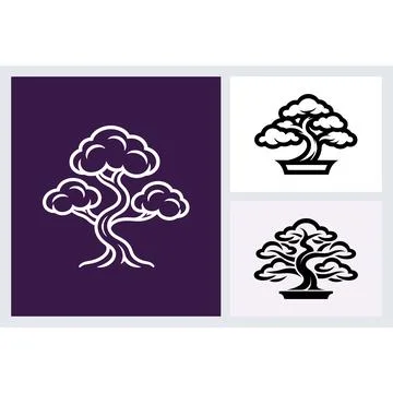 Bonsai tree icon set in flat graphic style Stock Illustration