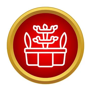 Bonsai tree pot flat icon red circle Illustrazione stock