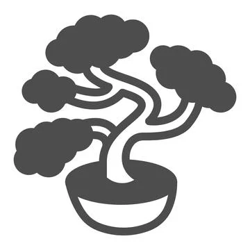 Bonsai tree, potted plant solid icon, asian culture concept, Japanese miniature Stock Illustration