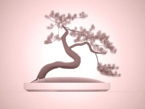Bonsai tree rendered on red Stock Illustration