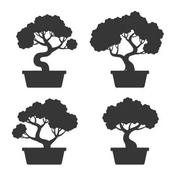 Bonsai Tree Silhouette Set 库存插图
