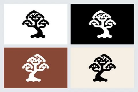 Bonsai Tree Vector Icon Set in Four Styles Stock Illustration