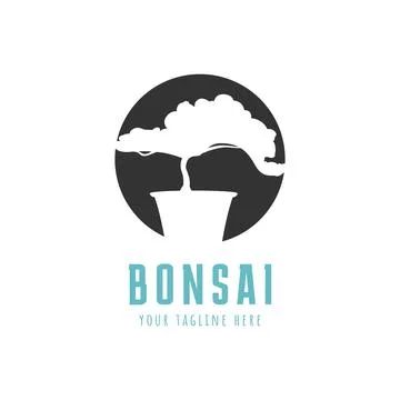 Bonsai Tree Vector Logo template.  Illustration of Mini plants or Mame-bons.. Stock Illustration