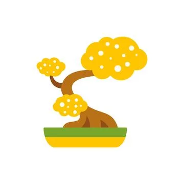 Bonsai tree with yellow leaves in flat design pot イラスト素材