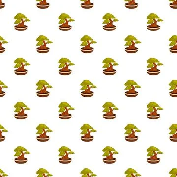 Bonsai trees forming seamless pattern on white background Illustrazione stock