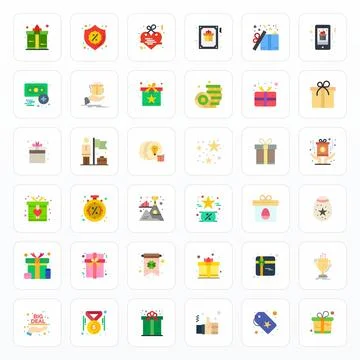 Bonus Design Vector Icons featuring 36 Detail Enhanced Flat Style Stock Illustration