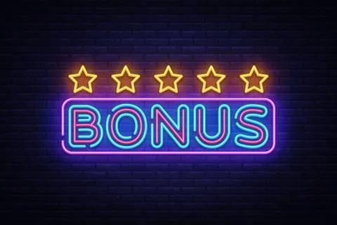 Bonus Neon Text Vector. Bonus neon sign, design template, modern trend design Stock Illustration