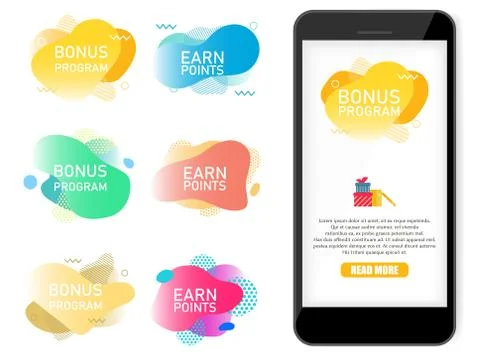 Bonus program, earn points label banner vector set Ilustración de archivo