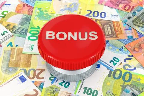 Bonus red button on the euro background, 3D rendering Stock Illustration