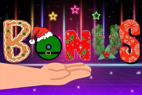 Bonus word with festive decorations and neon lights Stock Illustration
