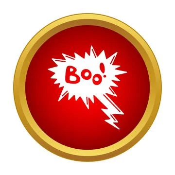 Boo comic speech bubble icon on red background Stock Illustration