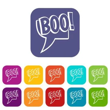BOO, comic text speech bubble icons set flat Illustrazione stock
