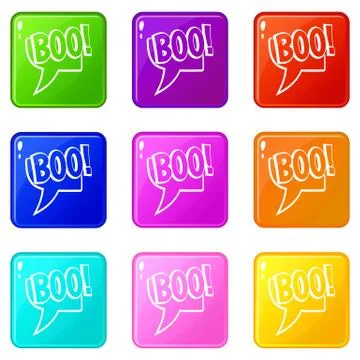 BOO, comic text speech bubble icons 9 set Stock Illustration