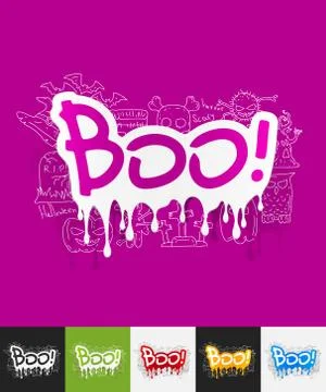 Boo paper sticker with hand drawn elements Stock Illustration