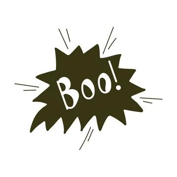 Boo text on speech bubble, halloween word, doodle Stock Illustration