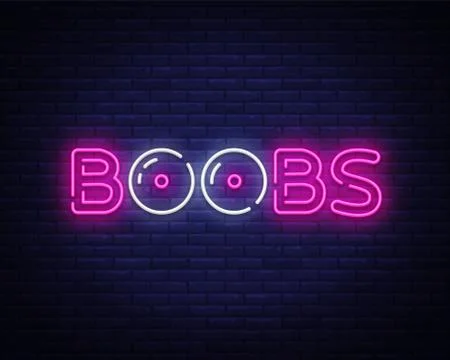 Boobs neon text vector design template. Boobs neon logo, sex shop, light banner Stock Illustration