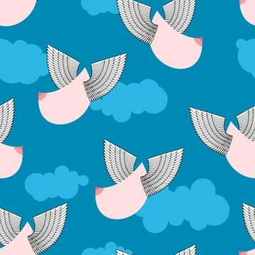 Boobs with wings flying pattern. Flying tit background. Sorority ornament. Fe Illustrazione stock
